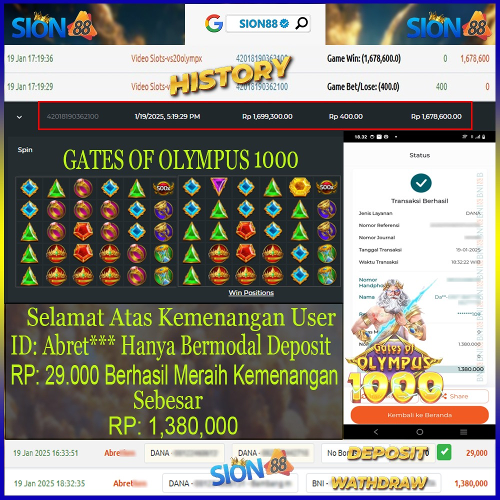 Baru Main 30 Menit, Member Ini Mendapatkan 1,3 Juta Berkat Perkalian 500 Zeus di Game Pragmatic Play – Modal Hanya 29 Ribu di Sion88!